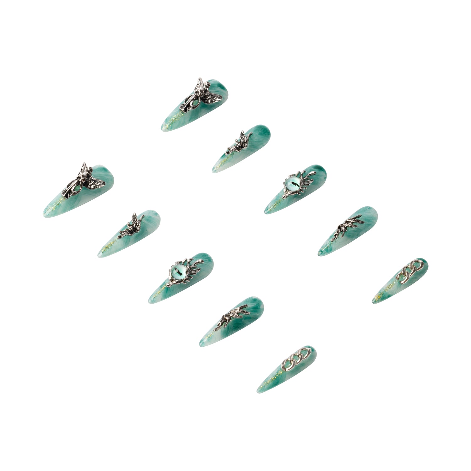 3H Luxury Handmade Press-on Nails - Emerald Elegance - 3H Nails