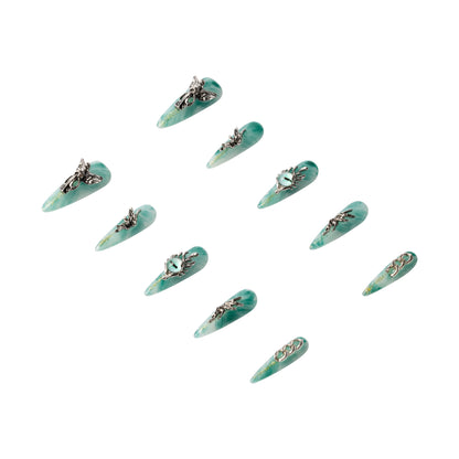 3H Luxury Handmade Press-on Nails - Emerald Elegance