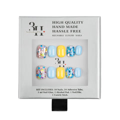 Handmade press-on nails by 3H Nails, featuring a stylish design with a natural finish, displayed on a neutral background.