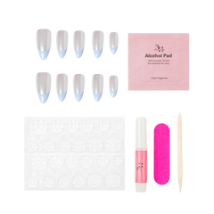 3H Nails luxury handmade press-on nails in powder puff design displayed on a neutral background.