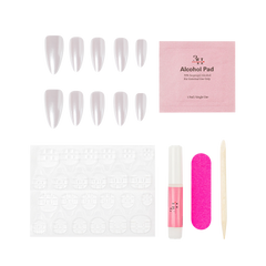 Handmade press-on nails with pearl accents from 3H Nails' Pearlfection collection, showcasing elegant, stylish nail designs.
