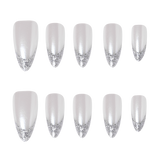 Silver press-on nails from 3H Nails' 3H Luxury Handmade collection, featuring a sleek, shiny silver finish displayed on a neutral background.