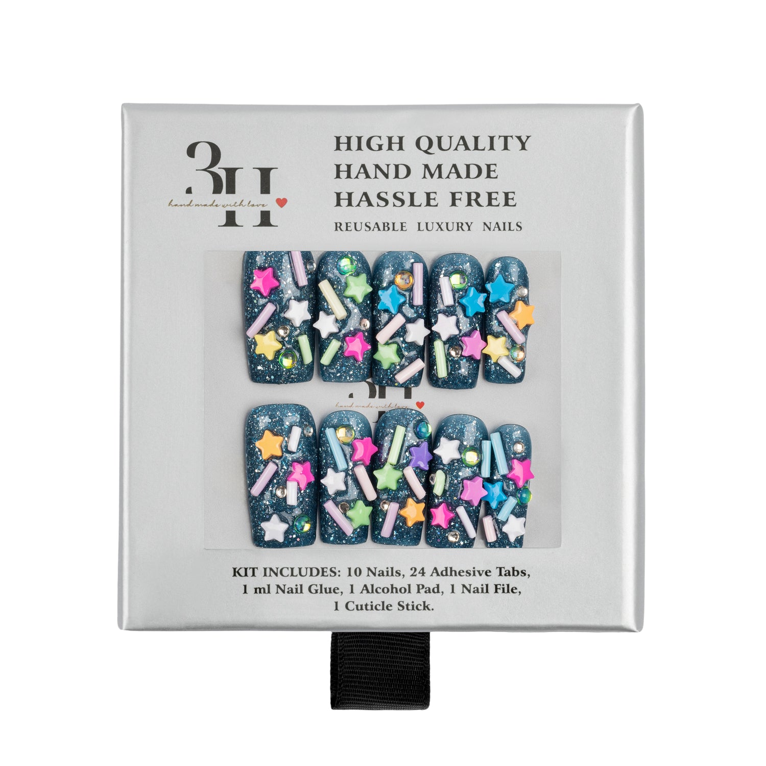 Handmade 3H Nails luxury press-on nails in a natural nude finish, showcasing a sleek, stylish design for easy at-home manicures.