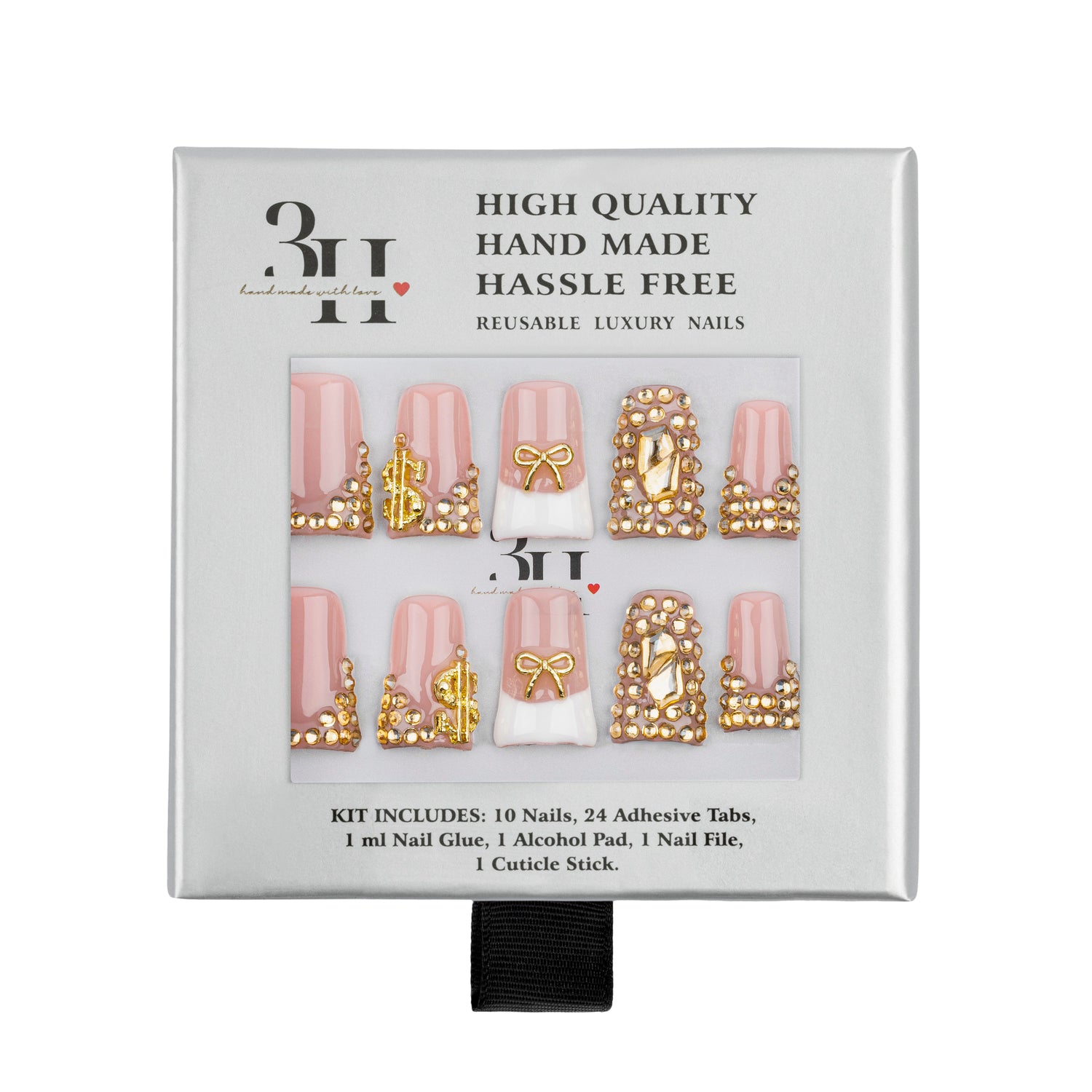 3H Nails luxury handmade press-on Y2K duck design nails with vibrant yellow and intricate detailing on a neutral background