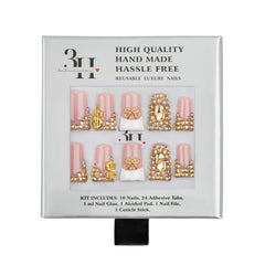 3H Nails luxury handmade press-on Y2K duck design nails with vibrant yellow and intricate detailing on a neutral background
