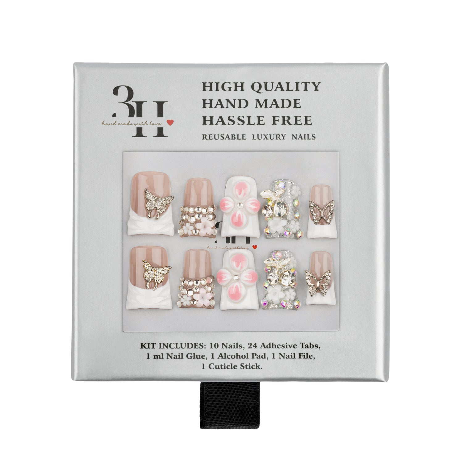 3H Nails luxury handmade press-on Y2K duck nail design with McBling embellishments, featuring shiny, colorful nail art.