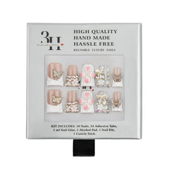 3H Nails luxury handmade press-on Y2K duck nail design with McBling embellishments, featuring shiny, colorful nail art.