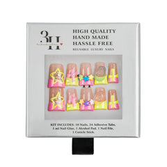 Three sets of 3H Nails luxury handmade press-on Y2K duck nail Kandi designs on a white background.