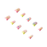 Handmade 3H Nails Y2K Duck Nail Kandi press-on nails with colorful, decorative designs on a natural nail surface.