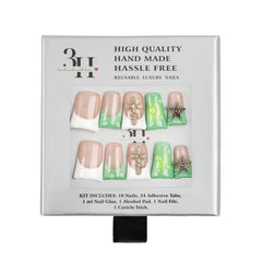 Handmade press-on nails in Y2K Duck Nail Bratty style by 3H Nails, featuring a colorful, trendy nail design on a white background.