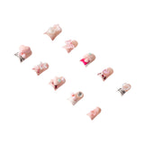 3H Nails luxury handmade press-on duck-shaped nails on a display, showcasing elegant nail art and craftsmanship.