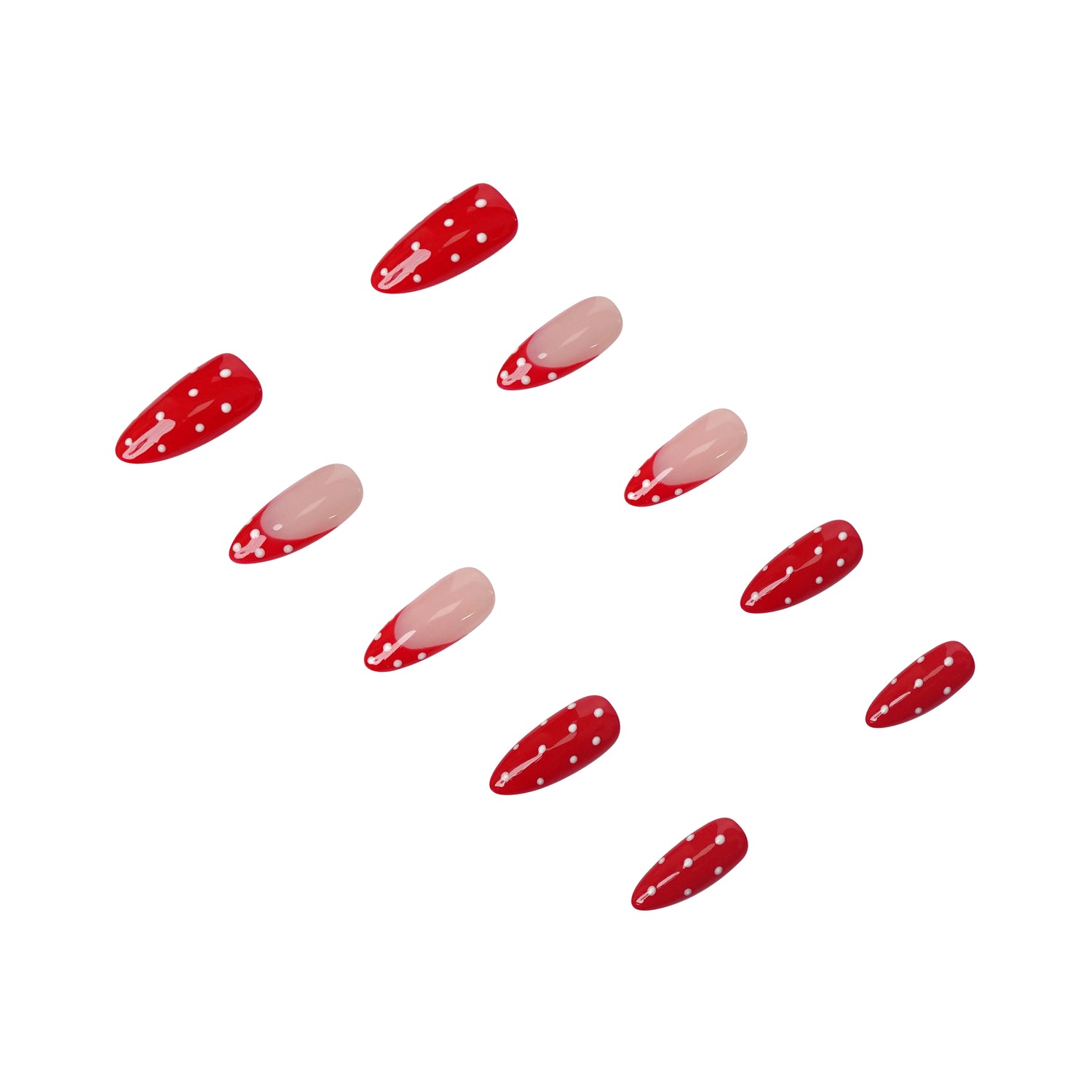 Handmade 3H Nails luxury press-on nails in cheeky design, showcasing a stylish, natural-looking manicure with an angled view.