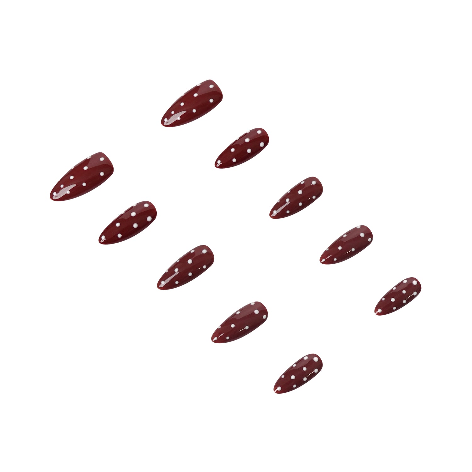 3H Nails Latte Dots handmade press-on nails displayed on angled view, showcasing their stylish design and natural finish.
