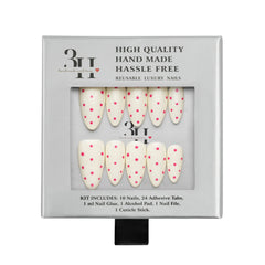 Handmade press-on nails by 3H Nails featuring a vibrant flamingo pop design on a white background.