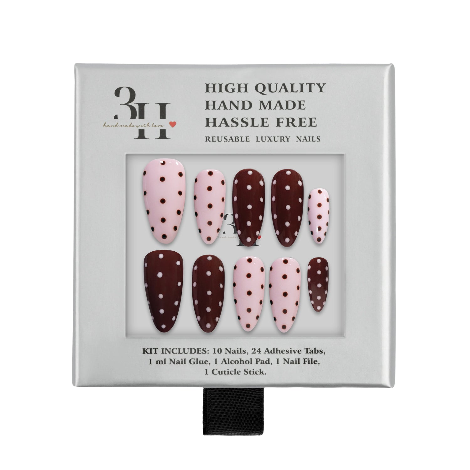 Handmade press-on nails in cocoa blush by 3H Nails, showcasing a sleek, natural nail design with a glossy finish.