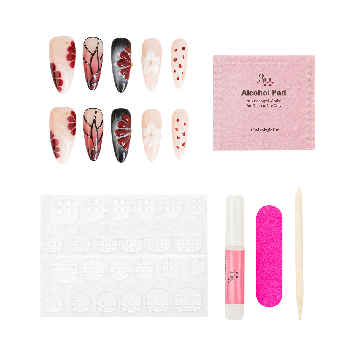 Berry Bloom - Long Almond Press-On Nails - 3H Nails