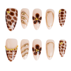 Café Gold - Long Almond Press-On Nails - 3H Nails