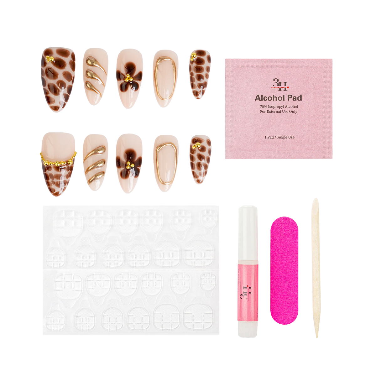 Café Gold - Long Almond Press-On Nails - 3H Nails