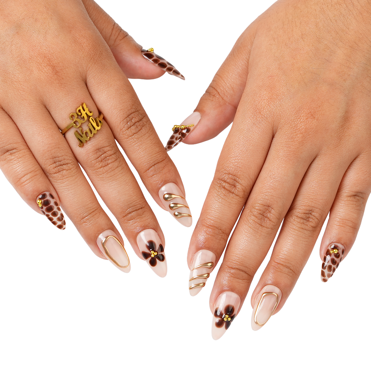 Café Gold - Long Almond Press-On Nails - 3H Nails