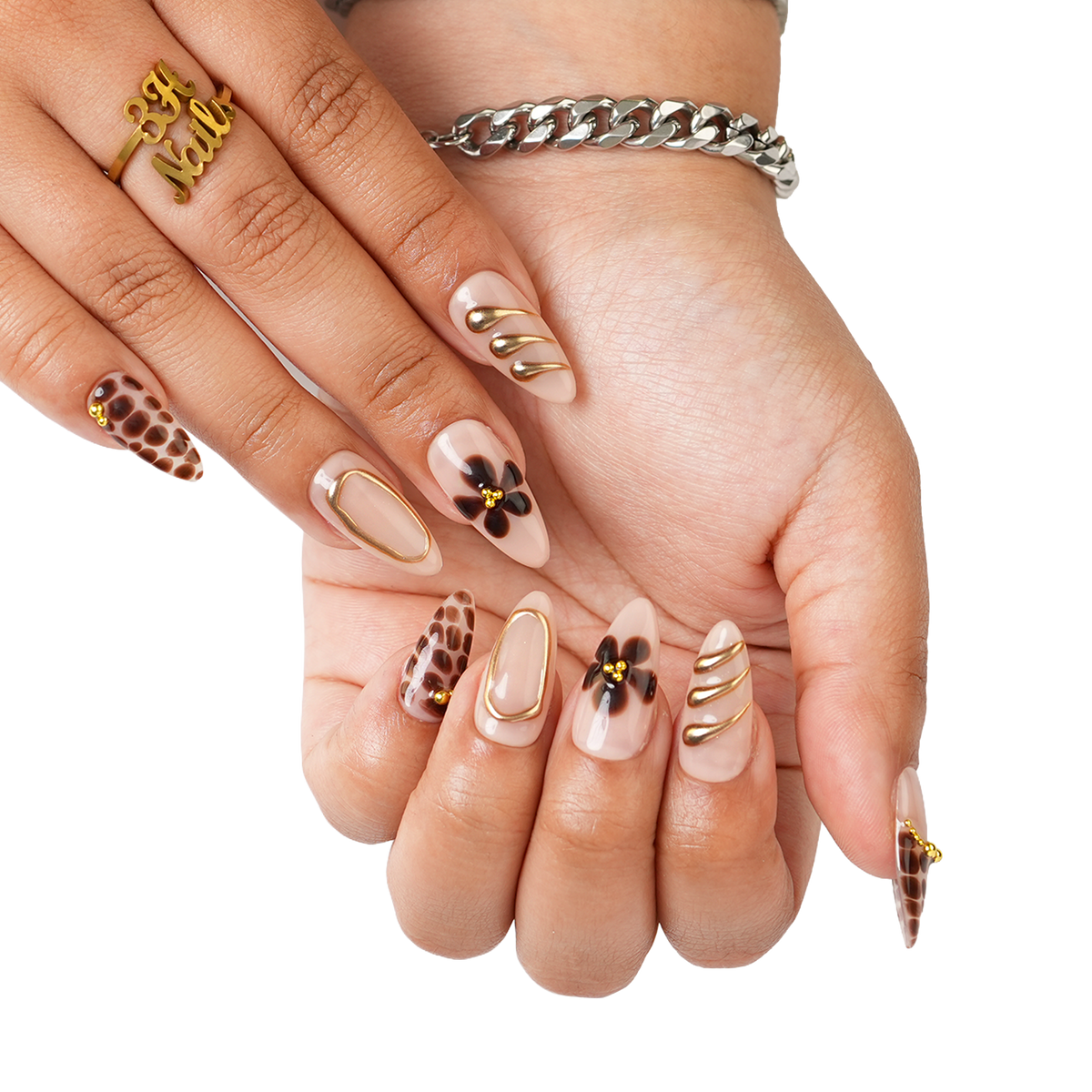 Café Gold - Long Almond Press-On Nails - 3H Nails