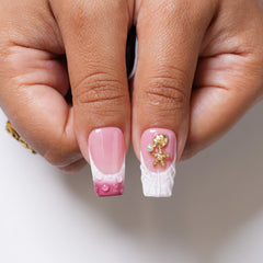 Long square press-on nails with a berry-themed floral design by 3H Nails, perfect for a stylish and easy manicure.