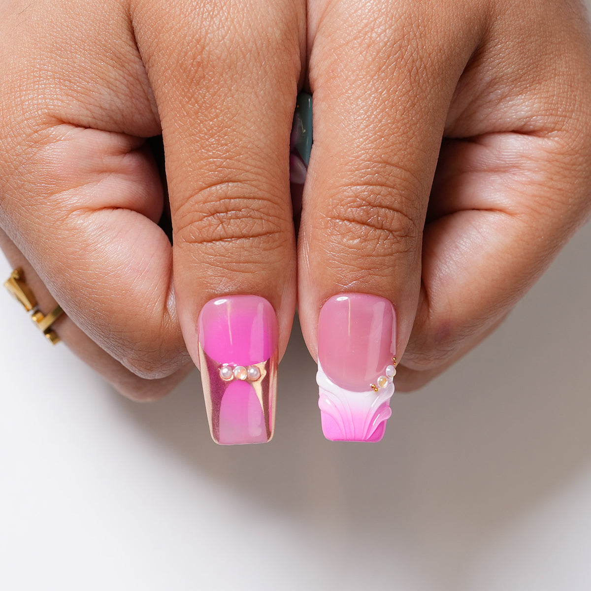 Long square press-on nails with tropical floral design by 3H Nails, featuring colorful blooming flower patterns.