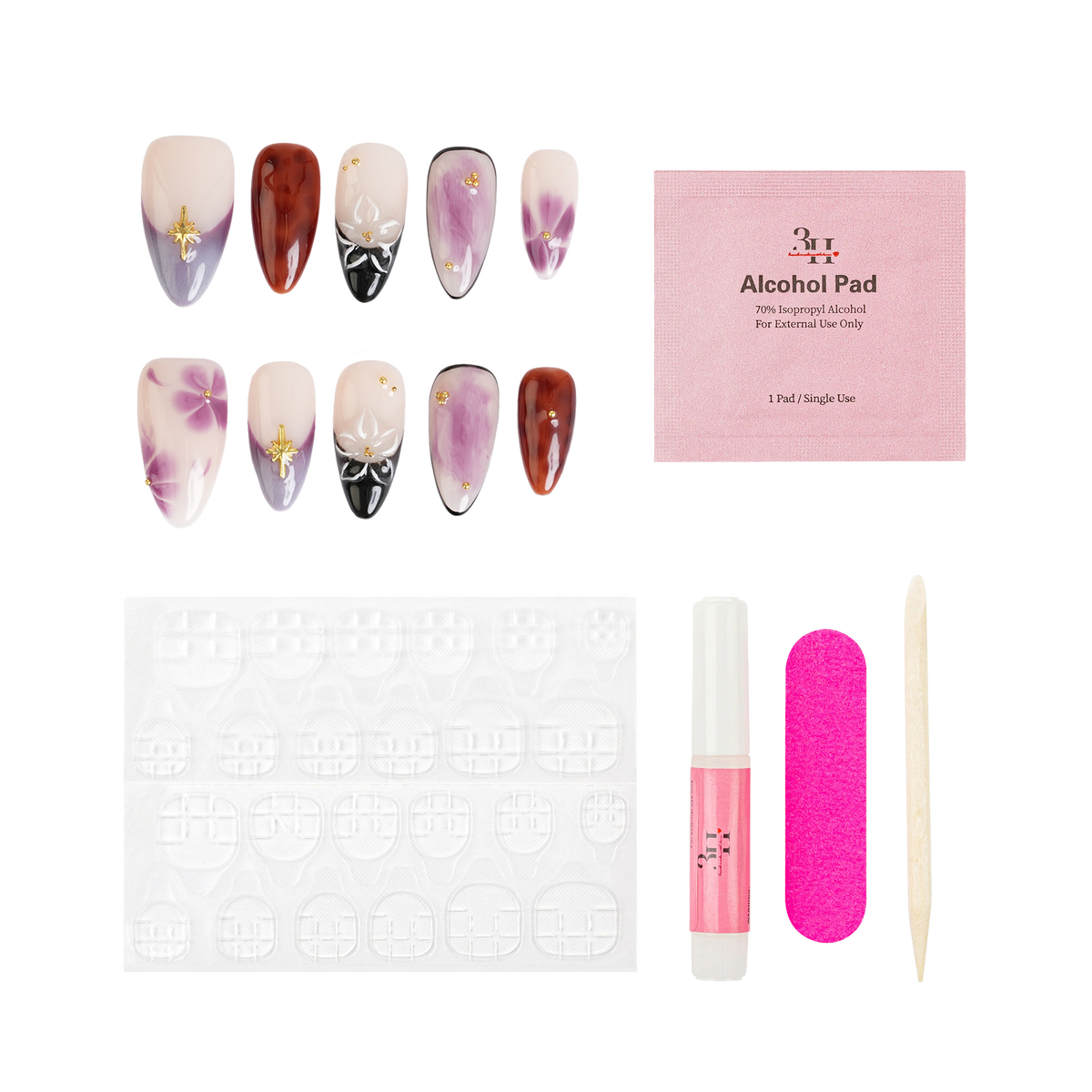 Lavender Latte - Medium Almond Press-On Nails - 3H Nails