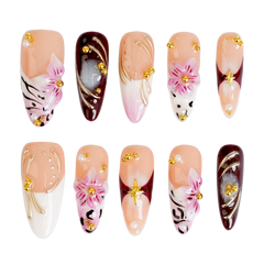 Raspberry Mocha - Long Almond Press-On Nails - 3H Nails