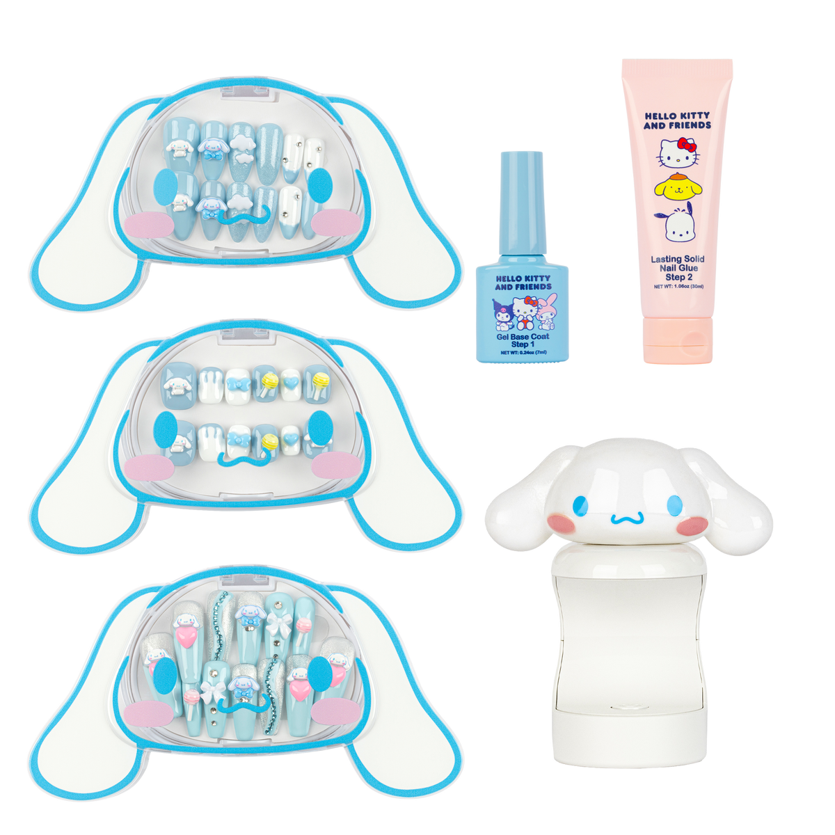 Cinnamoroll nail bundle with UV LED lamp, gel base coat and lasting solid nail glue