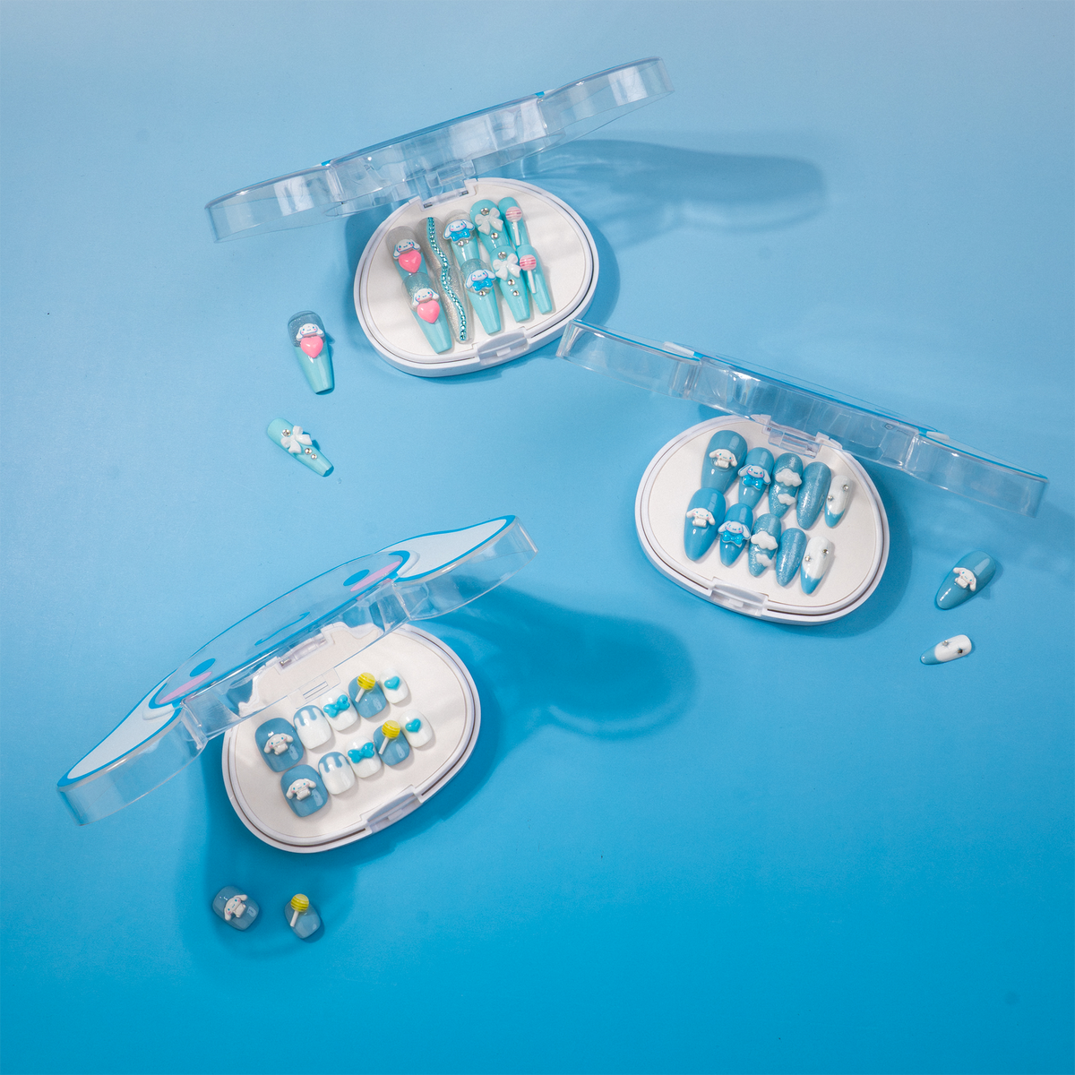Cinnamoroll manicure bundle with three nail sets and application essentials