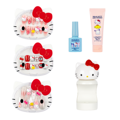 Hello Kitty complete nail bundle with three press-on nail sets, UV LED lamp, gel base coat and solid nail glue