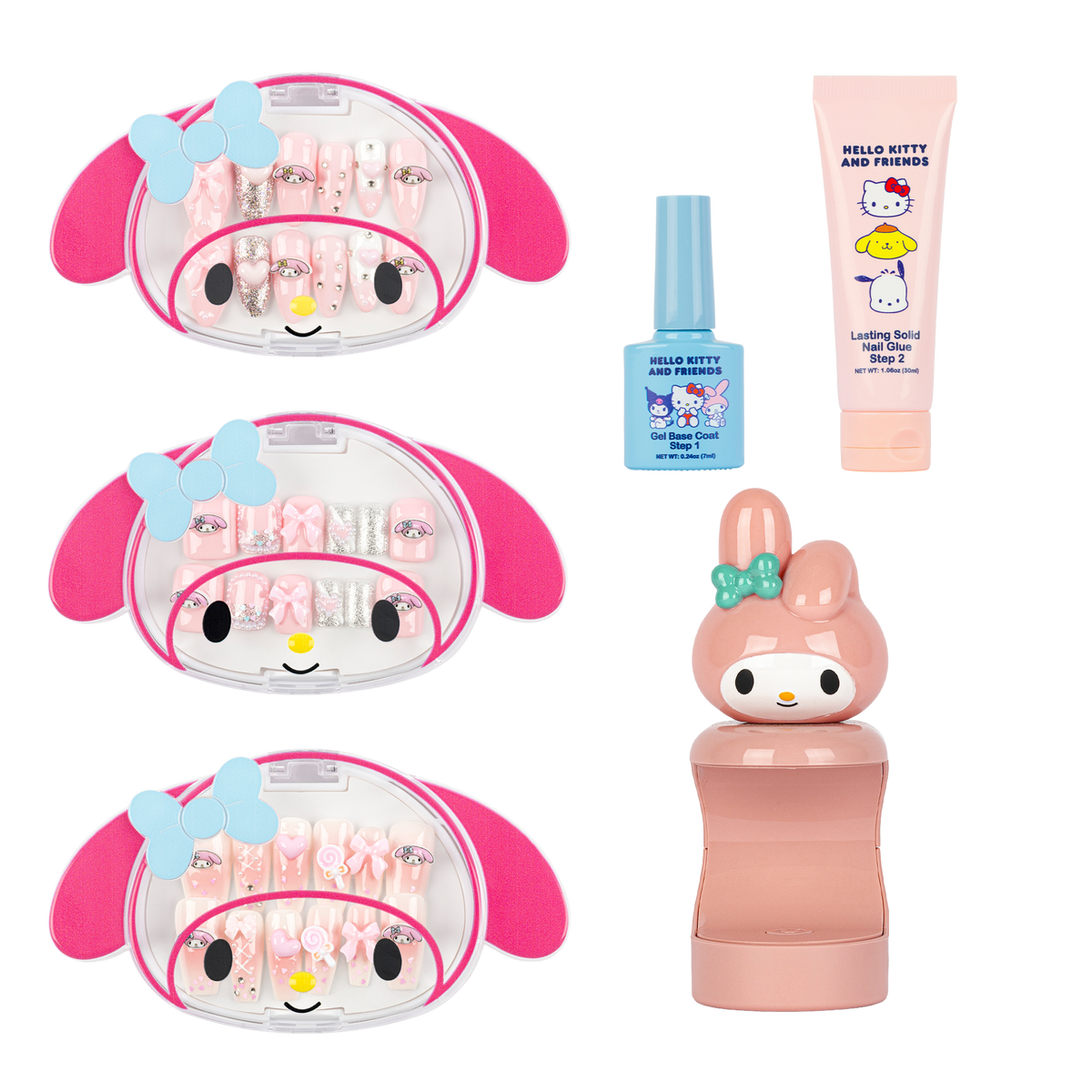 My Melody manicure bundle with UV LED lamp, gel base coat and lasting solid nail glue