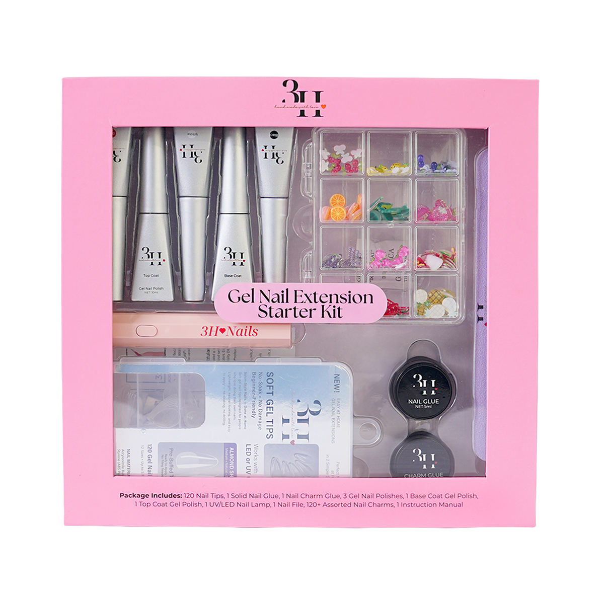 3H Nails Gel Nail Extension Starter Kit with colorful gel polish and tools, perfect for creating professional gel nail extensions.