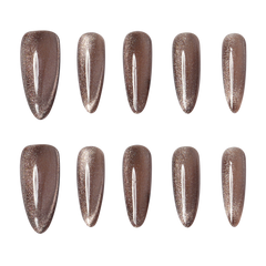 Medium almond press-on nails in Lucid Dust by 3H Nails, featuring a soft, natural beige color with a smooth finish.