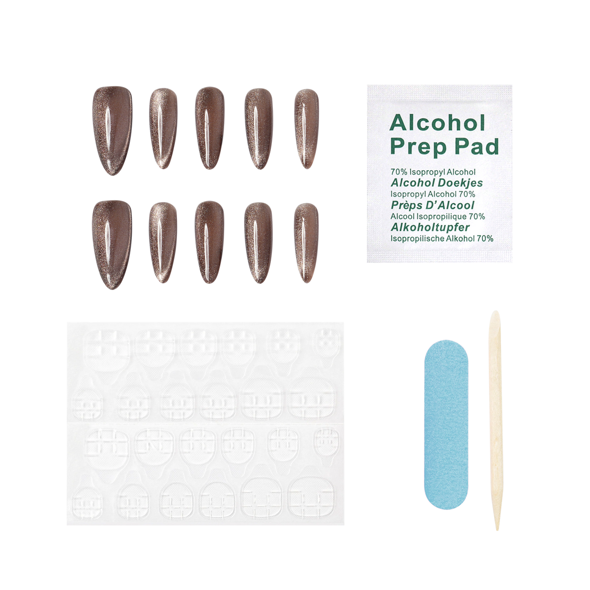 Medium almond press-on nails in Lucid Dust by 3H Nails, showcasing natural nail design and shape.