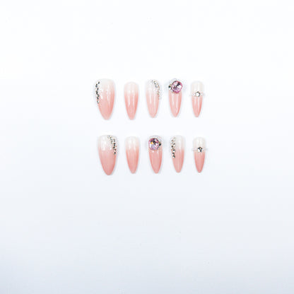 3H Luxury Handmade Press-on Nails - Blush Gem Elegance Nails