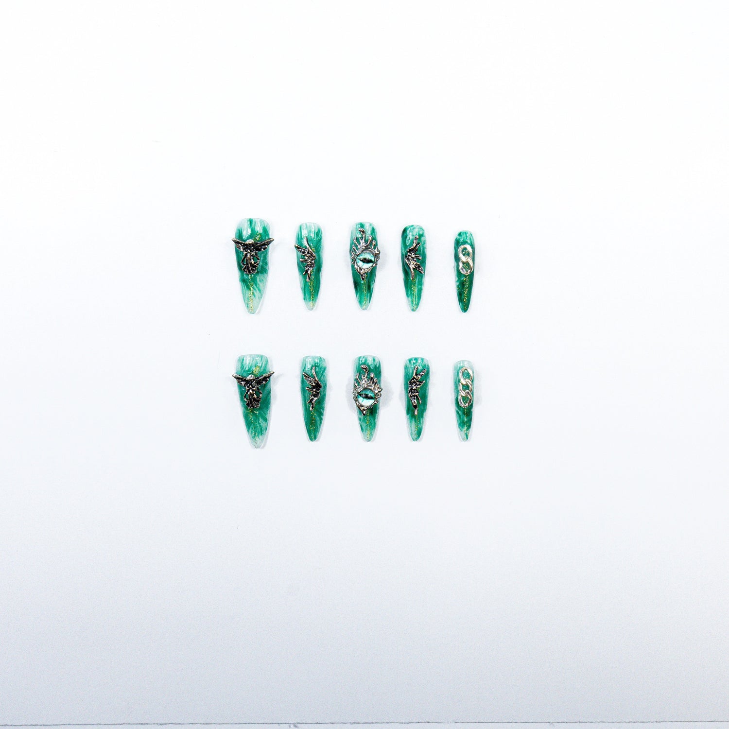 3H Luxury Handmade Press-on Nails - Emerald Elegance - 3H Nails