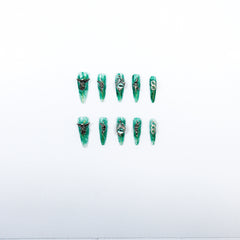 3H Luxury Handmade Press-on Nails - Emerald Elegance - 3H Nails