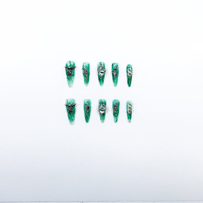 3H Luxury Handmade Press-on Nails - Emerald Elegance
