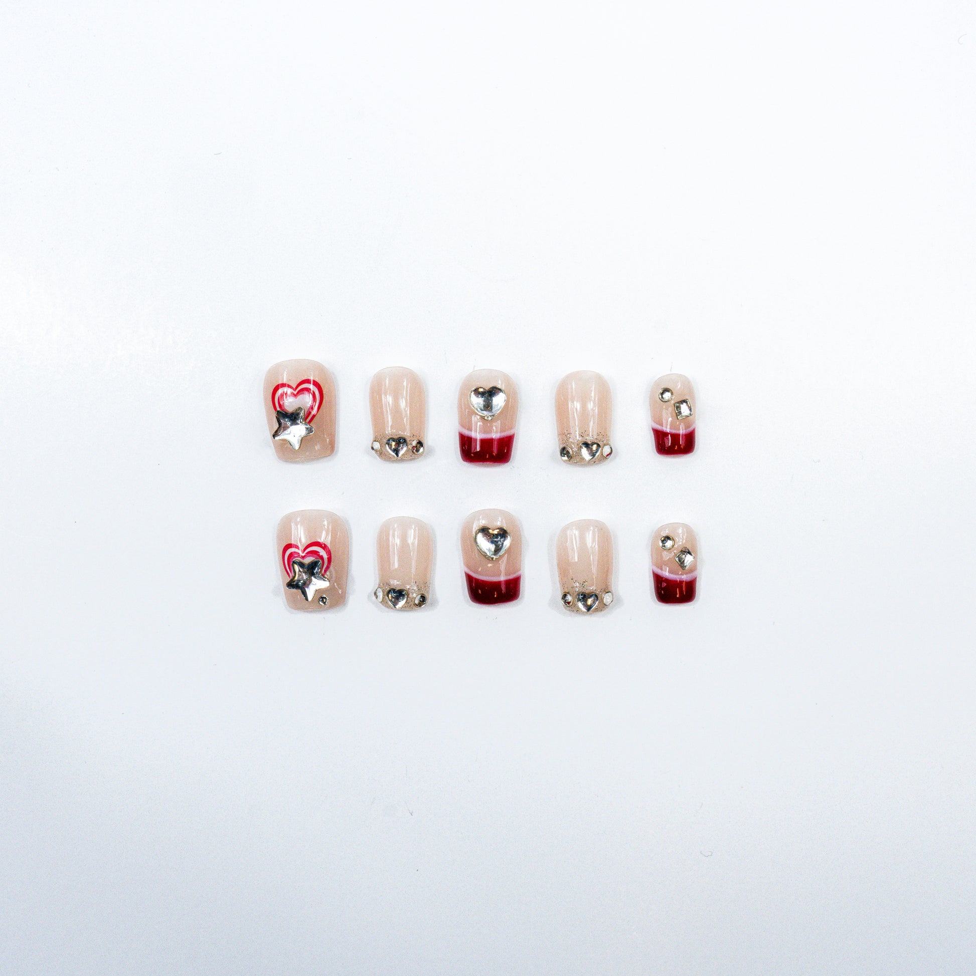 3H Luxury Hand made press on nails-Ruby Bow Charm