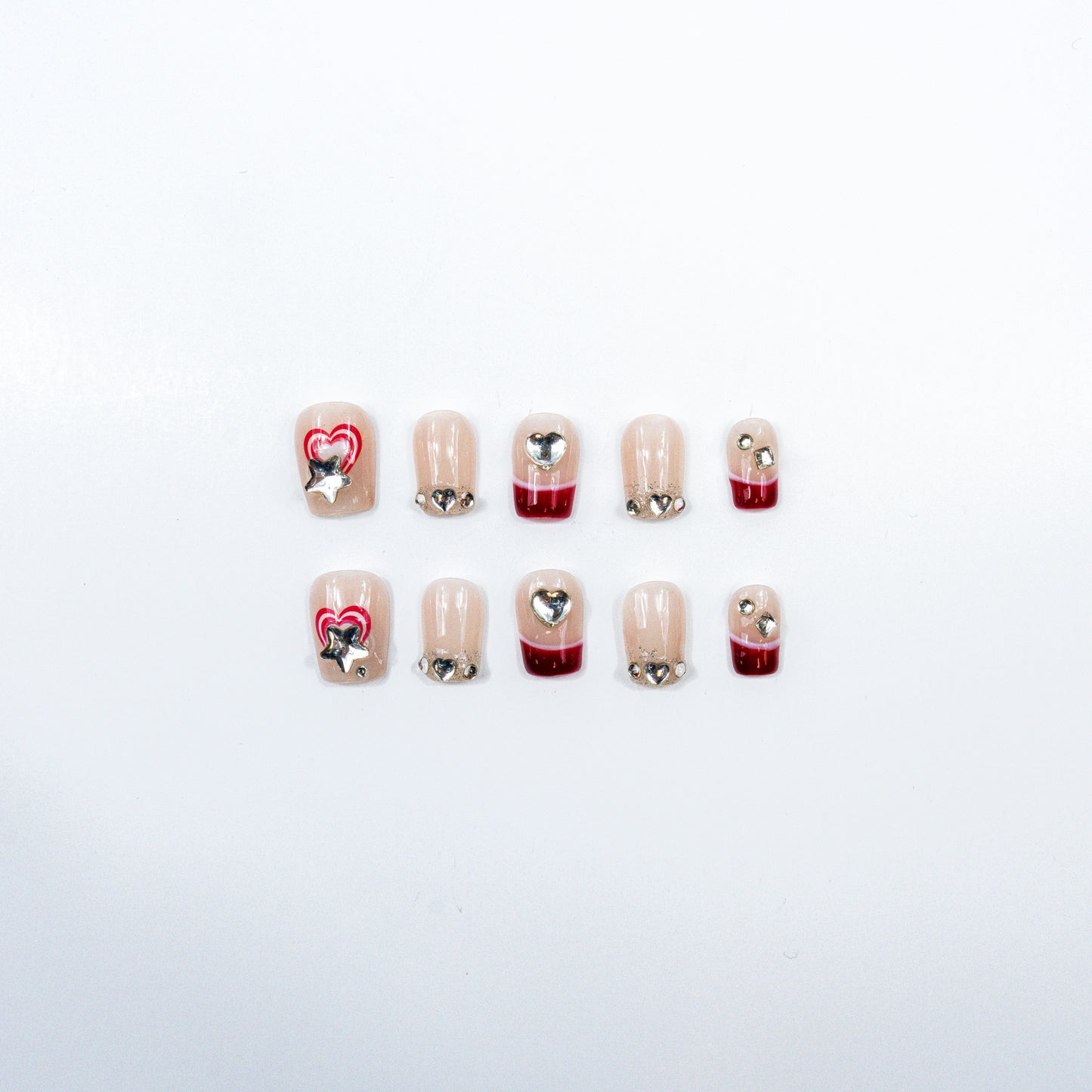 3H Luxury Hand made press on nails-Ruby Bow Charm