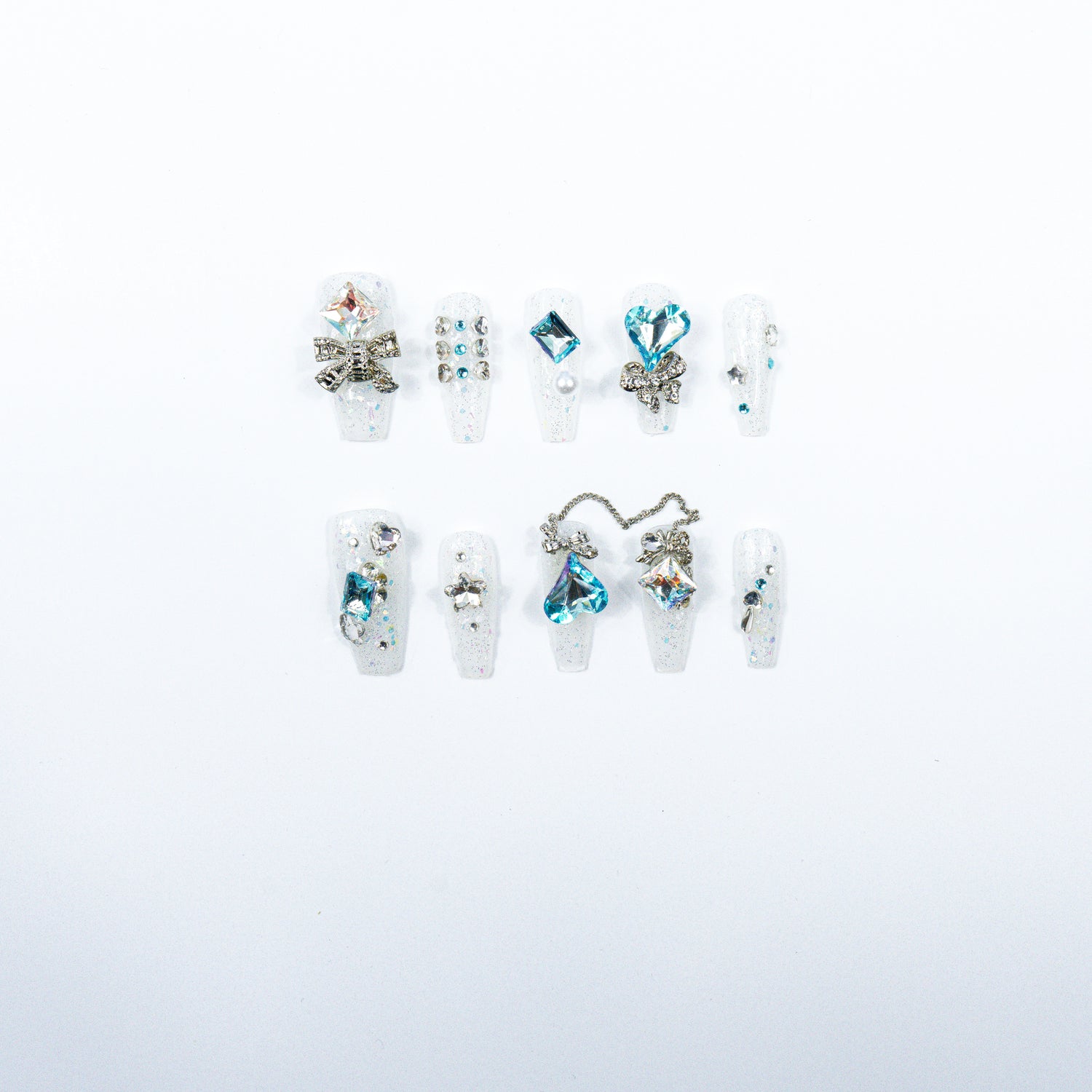 3H Luxury Handmade Press-on Nails - Crystal Blue Glam - 3H Nails