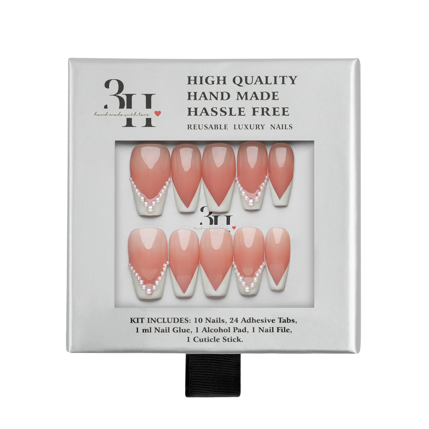 Pearl Vow - Medium Coffin Press-On Nails