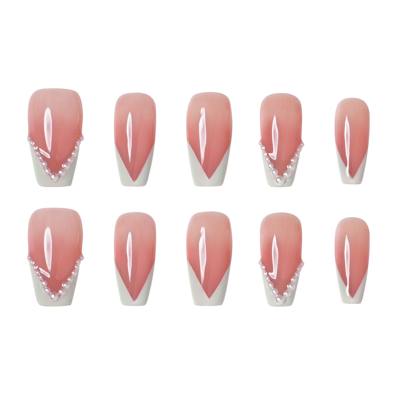 Pearl Vow - Medium Coffin Press-On Nails