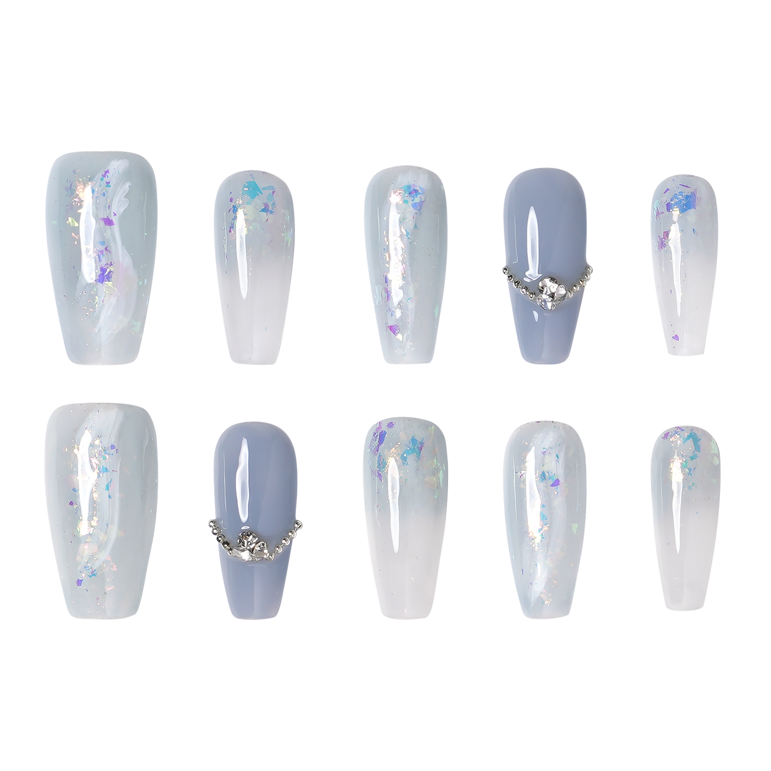 Icy Opal - Medium Coffin Press-On Nails