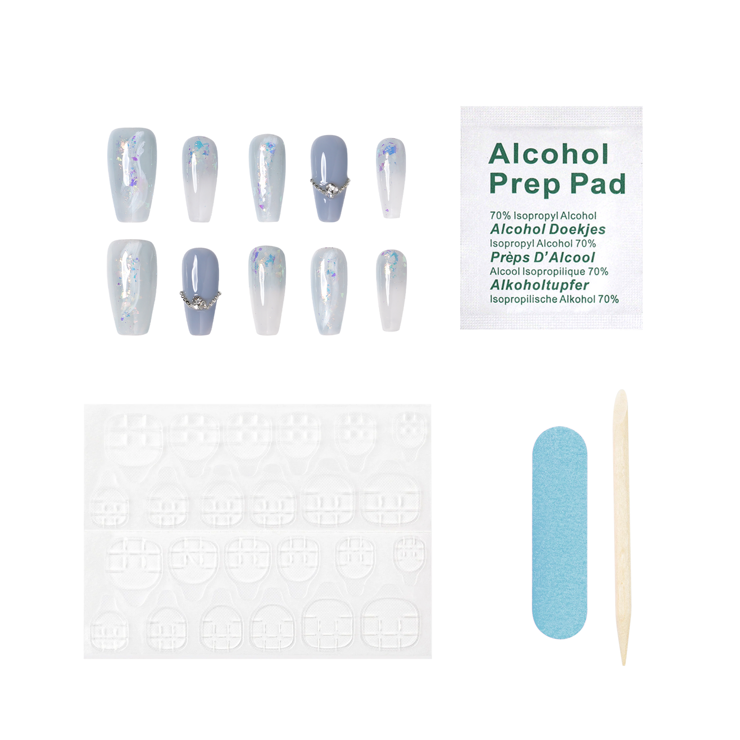 Icy Opal - Medium Coffin Press-On Nails