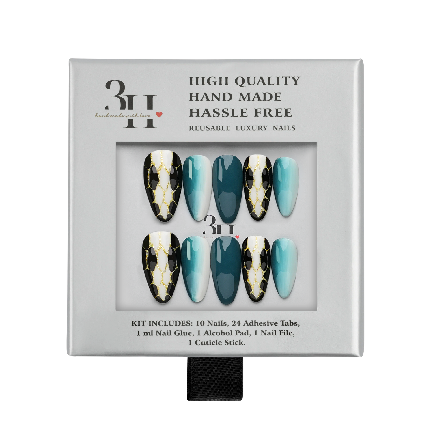 Teal Snake - Medium Almond Press-On Nails