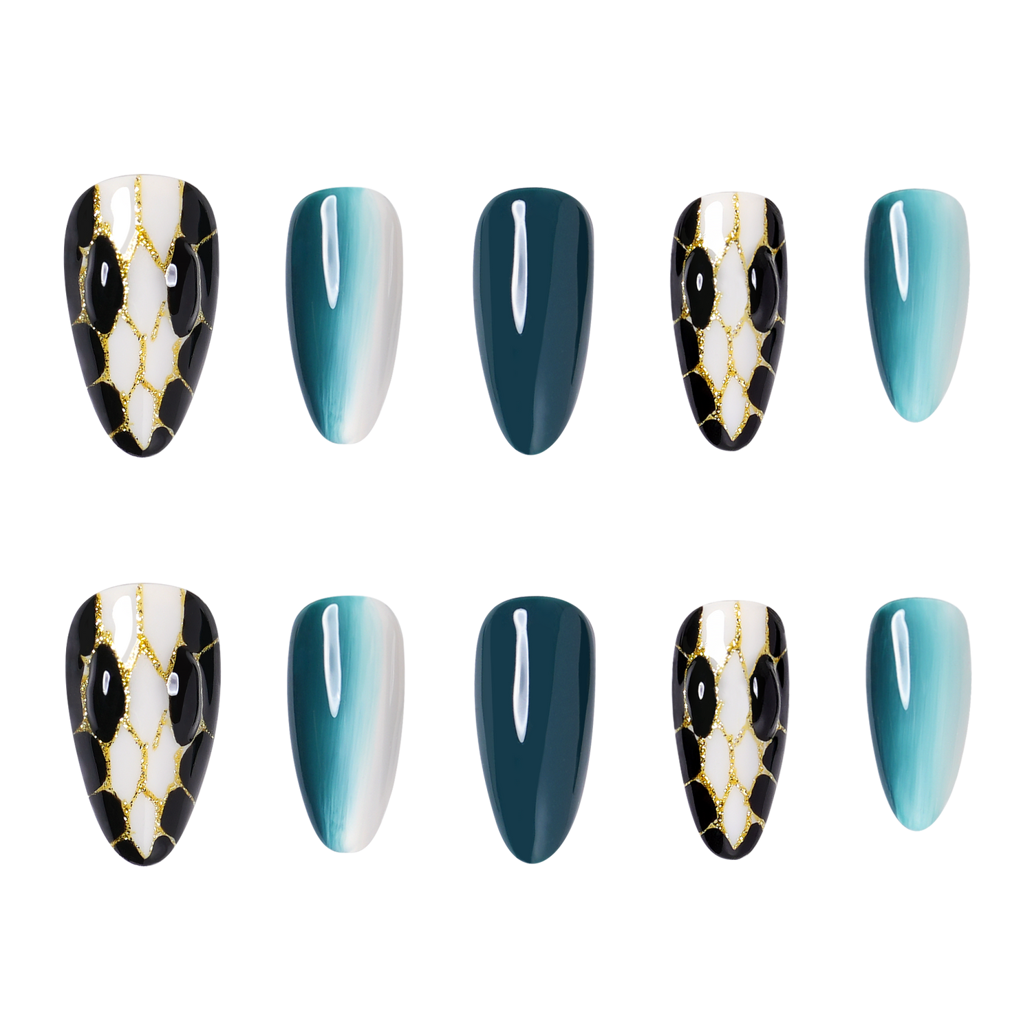 Teal Snake - Medium Almond Press-On Nails