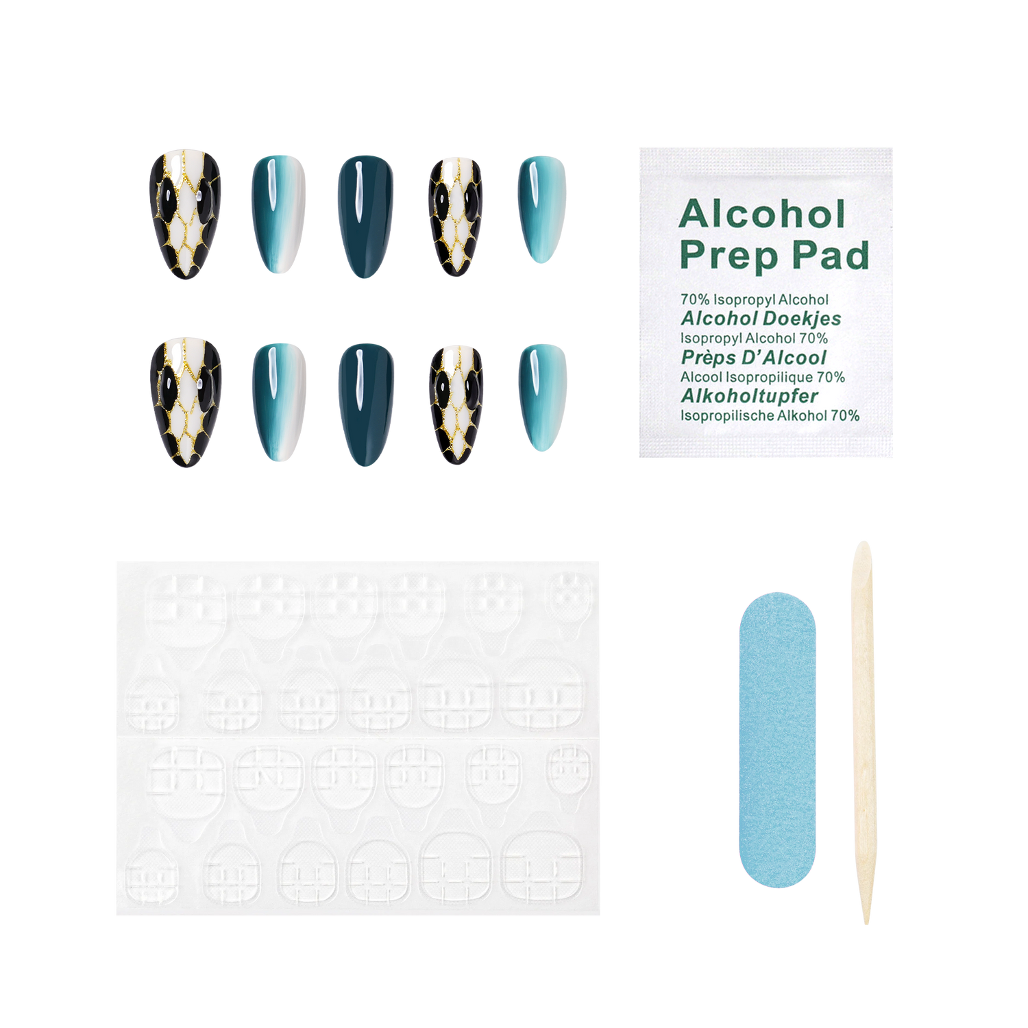 Teal Snake - Medium Almond Press-On Nails