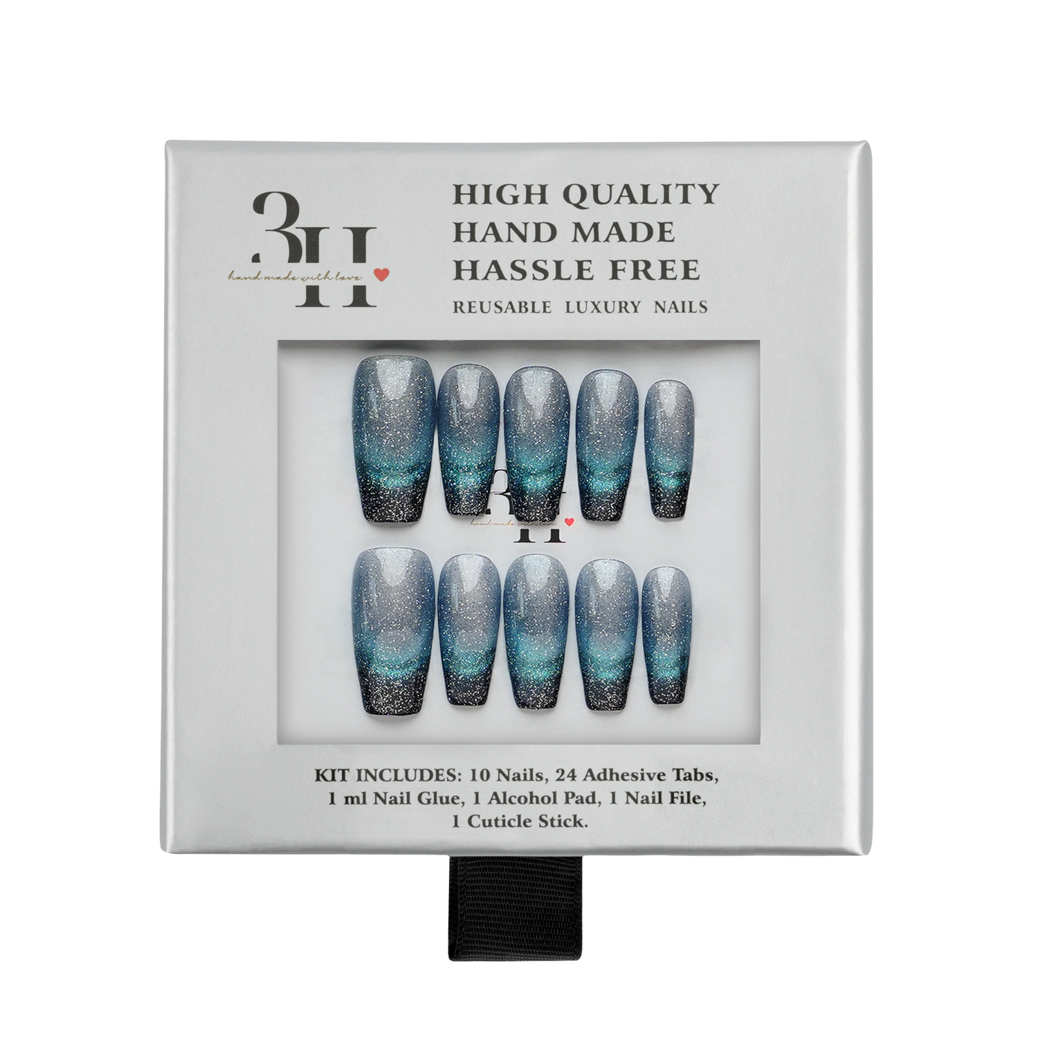 Midnight Current - Medium Coffin Press-On Nails